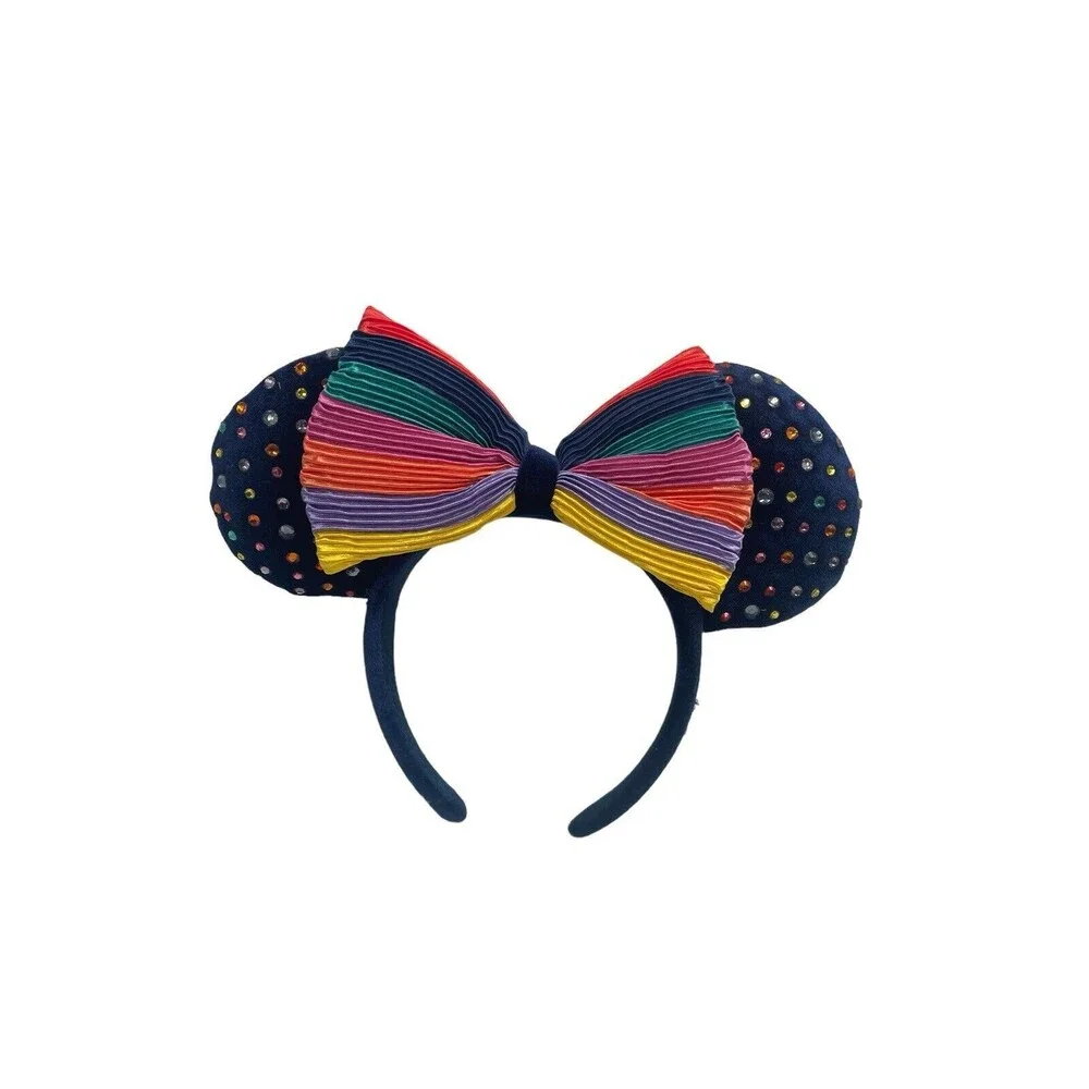 Disney Parks Minnie Mouse Rainbow Pride Jeweled Navy Ears Headband